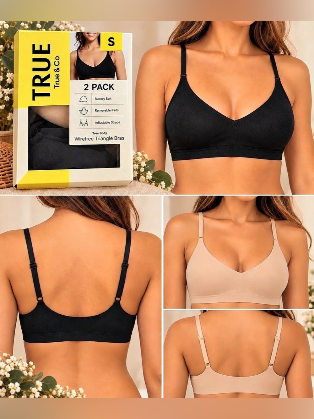 True & Co. True Body Wirefree Triangle Bra 2-Pack. Small